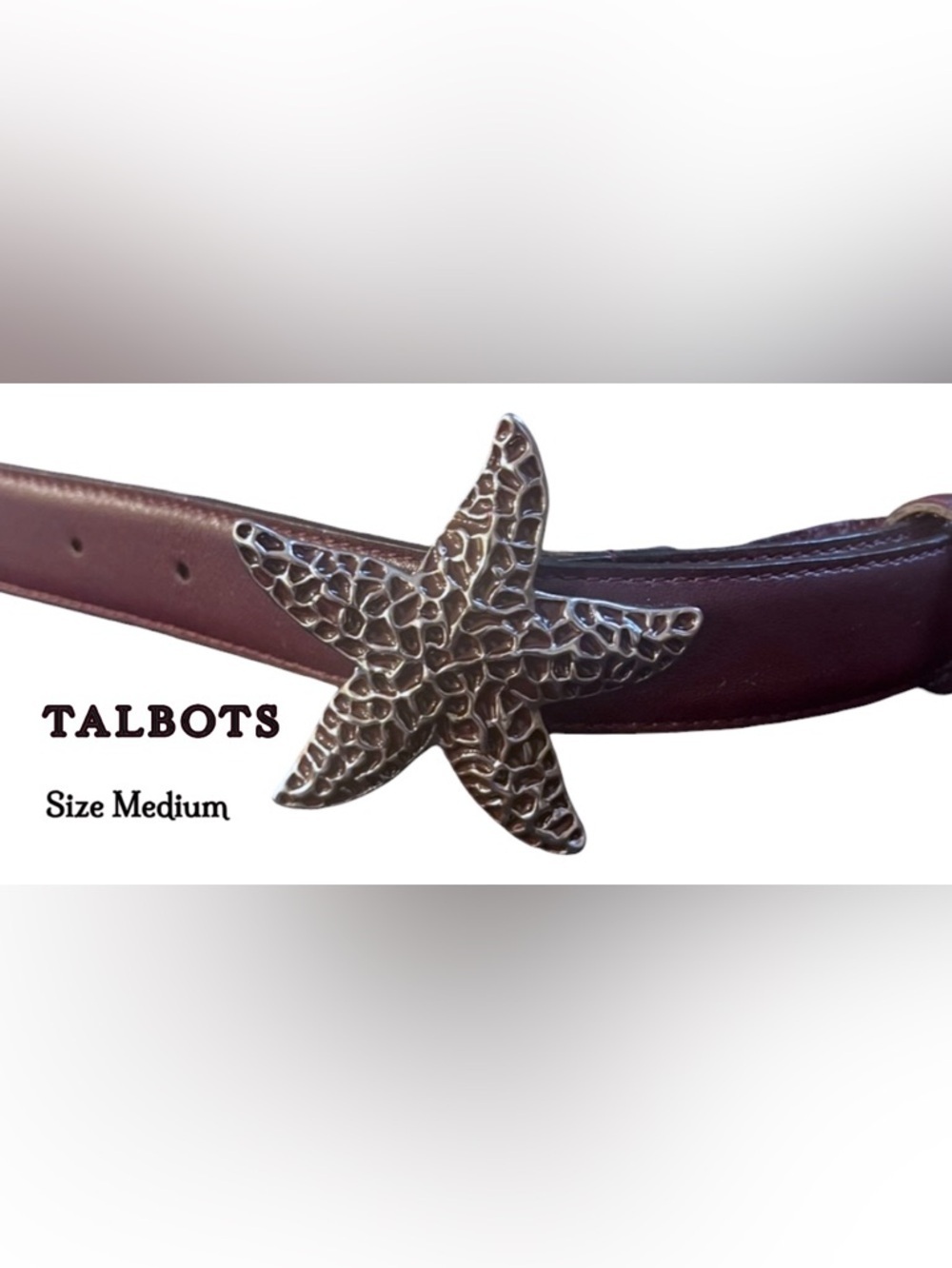 Talbots Starfish Buckle Coastal Beach Leather Belt Med 32"-34 Waist